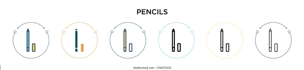 Pencils icon in filled, thin line, outline and stroke style. Vector illustration of two colored and black pencils vector icons designs can be used for mobile, ui, web