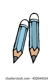 Pencils icon on white background. Collection of school. Hand drawn cartoon pencils in doodle style.