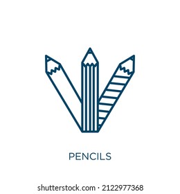 icono de los lápices. Icono de contorno de lápices lineales delgados aislado en fondo blanco. Signo de lápices vectores de línea, símbolo para web y móvil