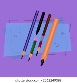 Pencils illustration set. Writing instrument, drawing, office supplies. Painting concept. Vector illustration can be used for topics like business, stationary, creativity