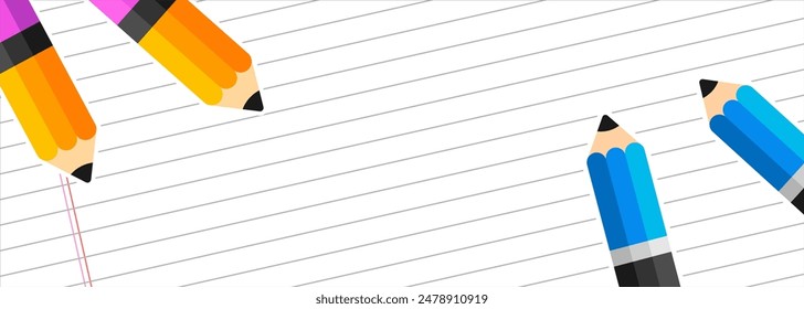 Lápices alineados sobre fondo de papel. Ilustración de concepto de regreso a la escuela