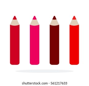 Pencils for lips vector flat material design object. Isolated illustration on white background.