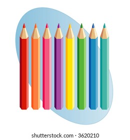 Pencils, multi color writing and drawing tools in red, orange, yellow, purple, pink, green, blue and turquoise for home, office and back to school projects. EPS8 compatible.