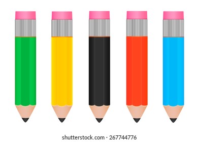 Pencils are multicolored in a vector on a white background.Colored pencils made of wood vector illustration.