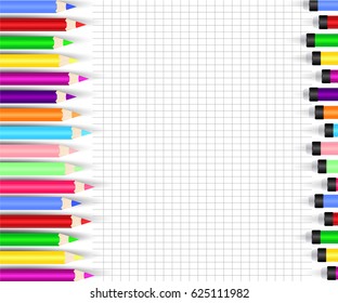 Pencils on the background of a sheet of paper
