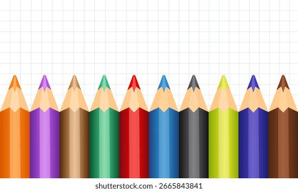 Lápices sobre un fondo de papel gráfico. Ilustración vectorial