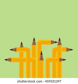 pencils on green background, vector illustration