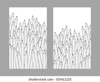 Pencils in outlines. Isolated objects, flyers set for education design