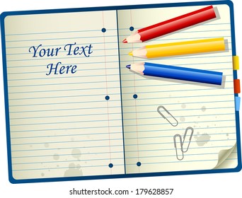 Pencils over notebook with room for your text - vector illustration