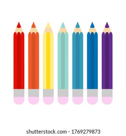 Pencils painted in different colors on white background. Flat vector illustration.