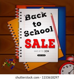 Pencils and paper book Background, Back to School Concept
