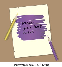 Pencils with paper and text placeholder vector illustration