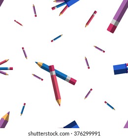 Pencils pattern. Color Pencils on the White background. Vector Flat Illustration.