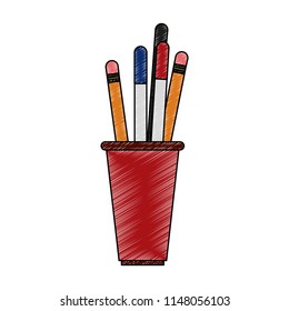 Pencils and pen in cup scribble