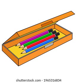 pencils in a pencil case vector illustration,
isolated on white background.top view
