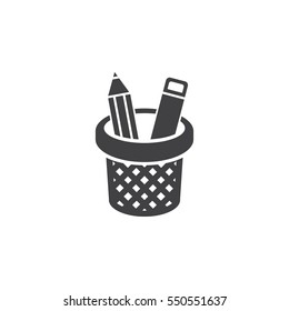 pencils and pens in a cup icon on the white background