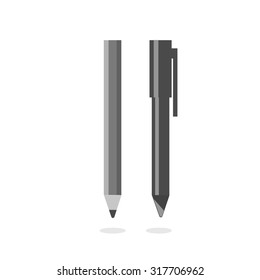 Pencils and pens. Vector illustration