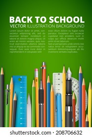 Pencils and pens vector illustration with space for your text