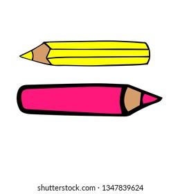 pencils pink and yellow. doodle illustration