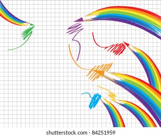 pencils rainbow squared paper
