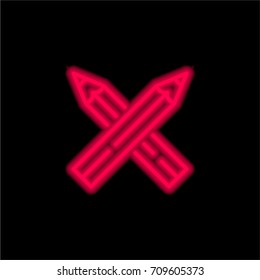 Pencils red glowing neon ui ux icon. Glowing sign logo vector