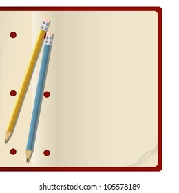 Pencils and red notebook, Vector