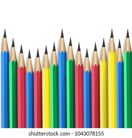 Pencils row with wave on white background. Vector illustration.