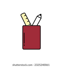Pencils and ruler in a cup. Vector illustration in flat style