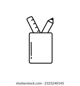 Pencils and ruler in a cup. Vector illustration in flat style