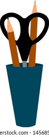 Pencils and scissors, illustration, vector on white background