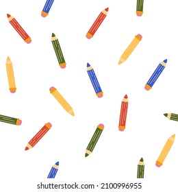 Pencils seamless pattern. Stationery for writing, school and study. Great design for education, teachers and school related projects, packaging, stationery decorative designs. Vector Illustration