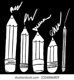 Pencils set. Hand drawn crayons collection. Monochrome isolated elements. Kids style drawing pencil. Doodle crayon. Isolated vector illustration.