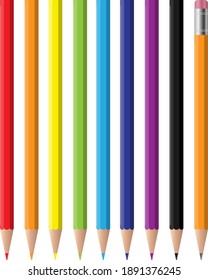 The pencils. Set of multi-colored pencils isolated on a white background. Vector, cartoon illustration. Vector.