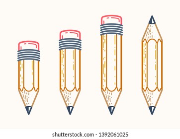 Pencils set vector simple trendy logos or icons for designer or studio, creative design, education, science knowledge and research, linear style.