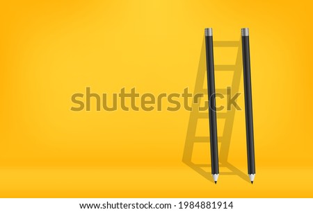 Pencils with shadow of ladder background, Stair of challenge to achieve business success concept