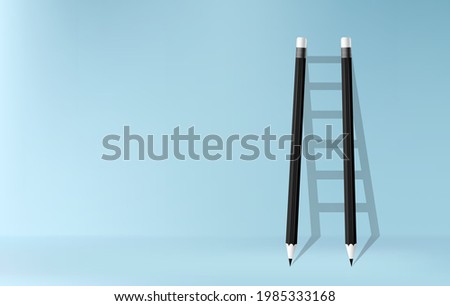 Pencils with shadow of ladder background, Stair of challenge to achieve business success concept
