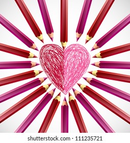 Pencils in the shape of heart. Vector illustration