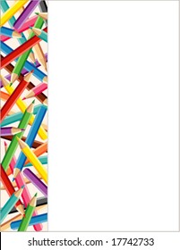 Pencils Side Frame with copy space for announcements, posters, stationery, scrapbooks and fliers for back to school, home and office, multi color. EPS8 compatible.