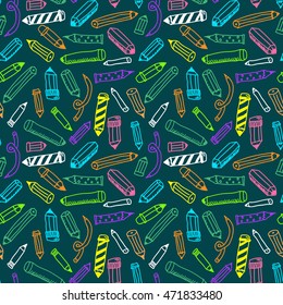 Pencils sketch seamless colorful pattern in doodle style, vector illustration