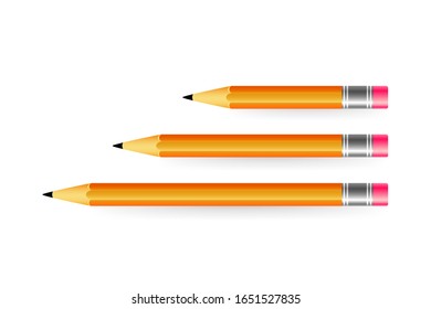 Pencils various length on white background. Variations of pencils. Vector illustration.