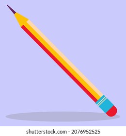 Pencils. Vector flat illustration. Yellow wooden pencil with rubber eraser.