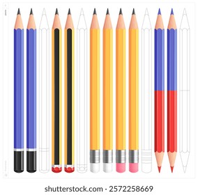 Pencils. Vector illustration. Fill and stroke.