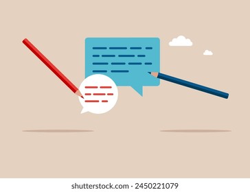 Pencils writing message or email on speech bubbles. Urgency tasks. Writing message skill to success. Vector illustration.