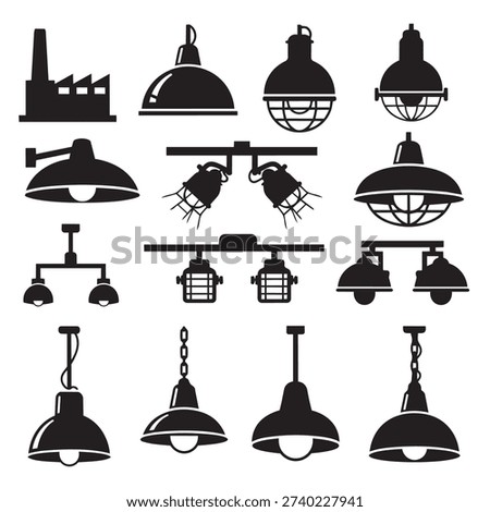 Pendant and ceiling light silhouettes vector
