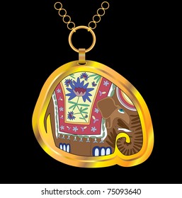 pendant with a decorative image of an elephant on a gold chain