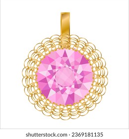 pendant earring with pink diamond golden