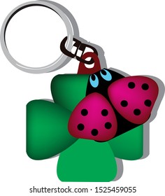 pendant keychain with four-leaf clover and ladybug image