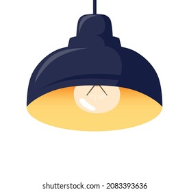 Pendant lamp with bulb. Spotlight ray illuminate indoor house, vector illustration isolated on white background
