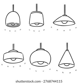 Pendant lamp collection hand drawn doodle style vector illustration