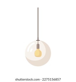 Pendant lamp, glass shade. Transparent sphere with lightbulb, electric light with lampshade, hanging on ceiling. Modern chandelier. Flat cartoon vector illustration isolated on white background